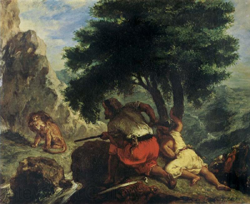 Eugene Delacroix Lion Hunt in Morocco Norge oil painting art
